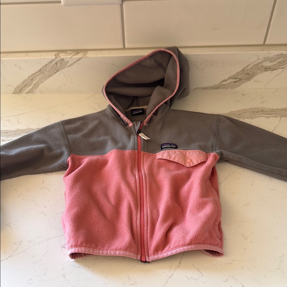 Pink and Gray Hooded Fleece Jacket
